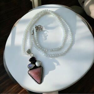 Pink Opal Solid 925 Sterling Silver Pendant Necklace